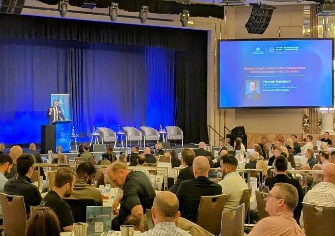 Hamish Hansford speaking at the 2025 Critical Infrastructure Security Conference
